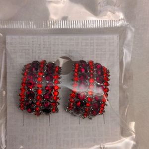 ❤️ Clip on Earrings Red Rhinestone